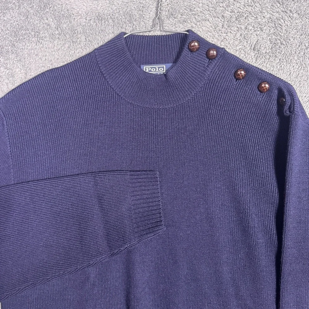 Polo Ralph Lauren Sweater Mens L Wool Sailor Fisherman Button Shoulder Italian